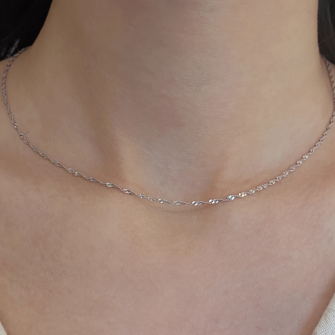 S925 Silver Wave Chain Necklace Women's Gift